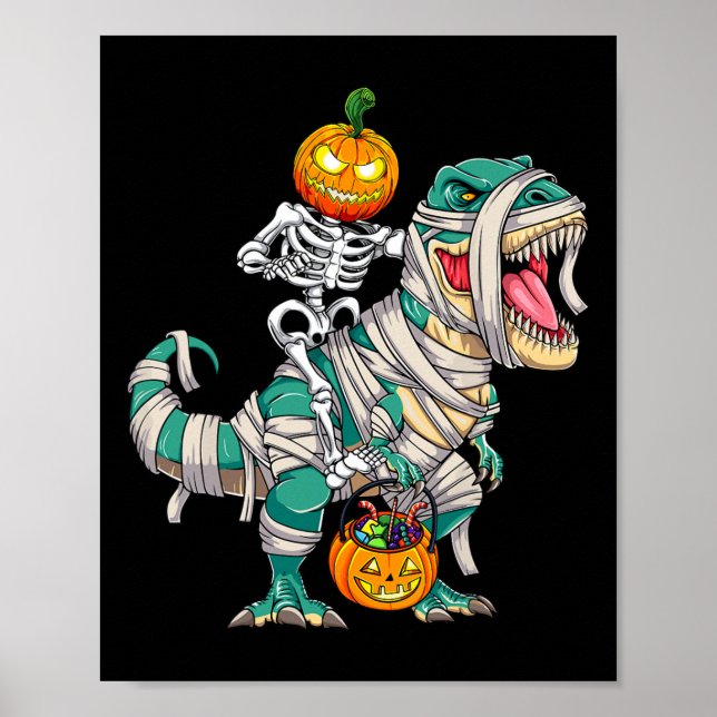 Affiche Skeleton équitation maman Dinosaur T rex Halloween (Devant)