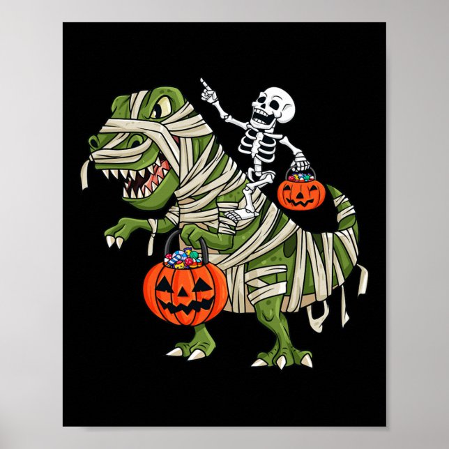 Affiche Skeleton équitation maman T Rex Halloween Garçons  (Devant)