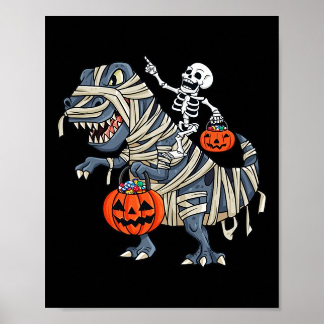 Affiche Skeleton équitation maman T Rex Halloween Garçons  (Devant)