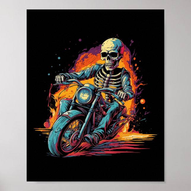 Affiche Skeleton équitation moto Halloween Costume Biker (Devant)