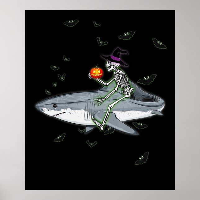 Affiche Skeleton équitation requin - Drôle cadeau Hallowee (Devant)