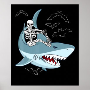 Affiche Skeleton équitation requin Drôle cadeaux d'Hallowe