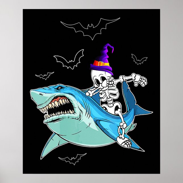 Affiche Skeleton équitation requin drôle - Crazy Halloween (Devant)