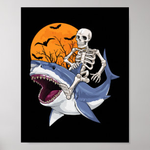 Affiche Skeleton équitation Requin Drôle Halloween Costume