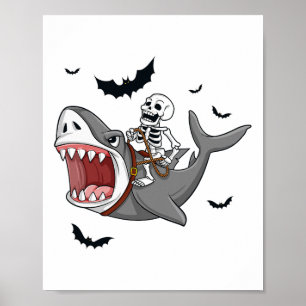 Affiche Skeleton équitation Requin Effrayant Halloween Gar