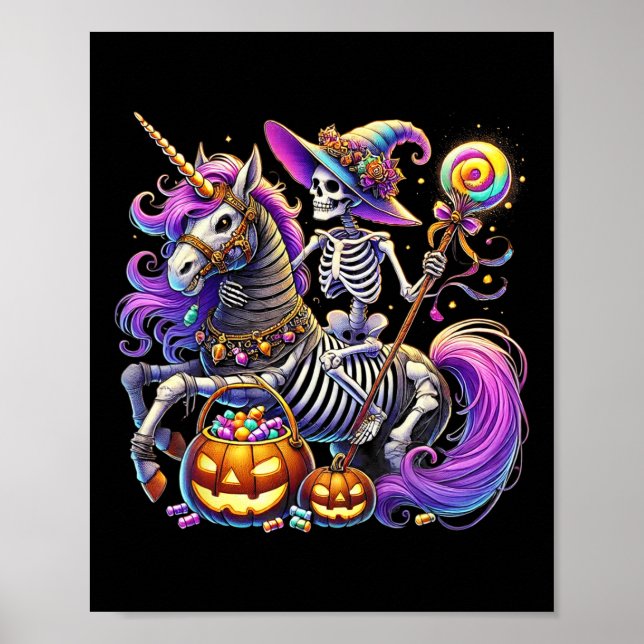 Affiche Skeleton équitation Skeleton Unicorn Halloween Cos (Devant)