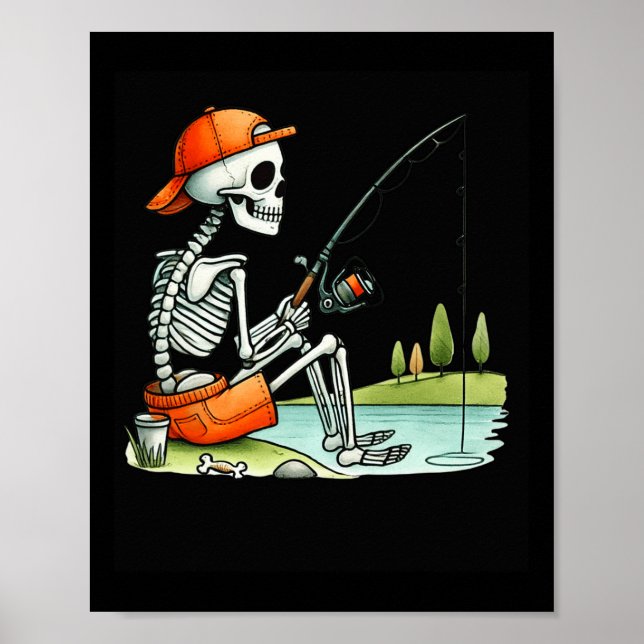 Affiche Skeleton Fishing Halloween Costume Funny Fishing B (Devant)