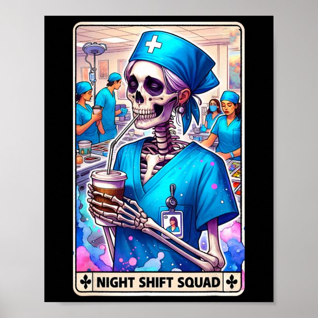 Affiche Skeleton Funny Tarot Card Nuit Shift Squad Hallow (Devant)