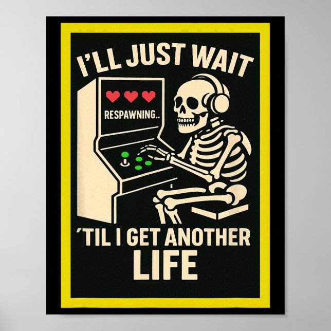 Affiche Skeleton Gamer Arcade Design – Funny Retro Gaming  (Devant)