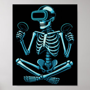 Affiche Skeleton Gamer Vr Casque Funny Halloween Jeu