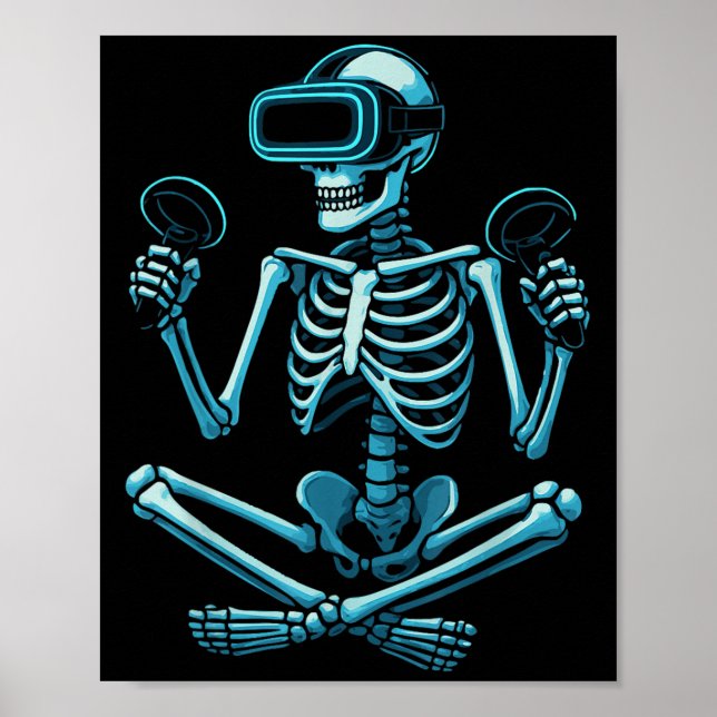 Affiche Skeleton Gamer Vr Casque Funny Halloween Jeu (Devant)