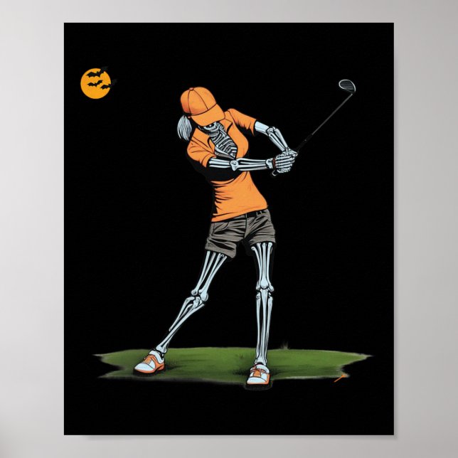Affiche Skeleton Golf Funny Halloween Golf Sport Golfe (Devant)