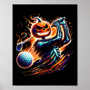 Affiche Skeleton Golf Halloween Citrouille Golfer Golfer