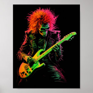 Affiche Skeleton Graphic Tee Jouer Guitare Rock Et Hallow