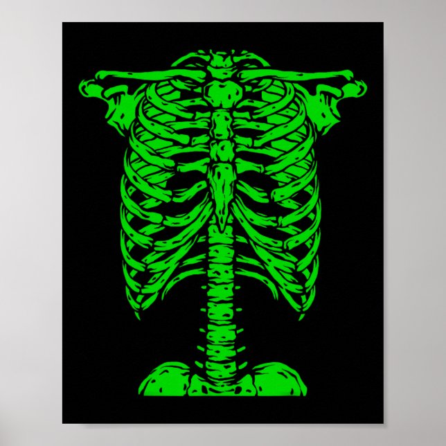 Affiche Skeleton Green Rib Cage Costume d'os Halloween Gra (Devant)