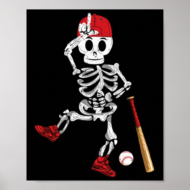 Affiche Skeleton Halloween Drôle Skeleton Baseball Jouer (Devant)