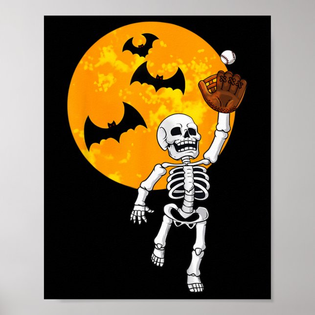Affiche Skeleton Halloween Hommes garçons Baseball Hallowe (Devant)