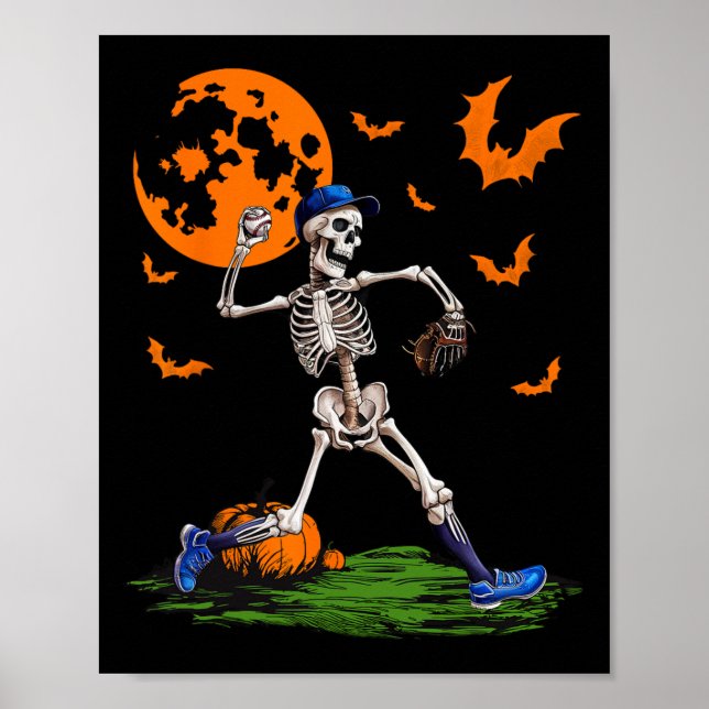 Affiche Skeleton Halloween Hommes garçons Baseball Saison  (Devant)