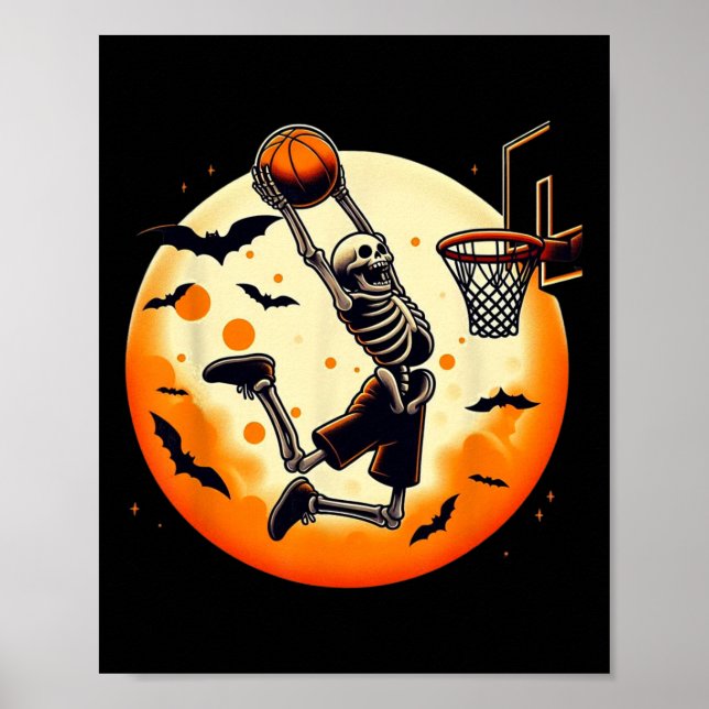 Affiche Skeleton Halloween Hommes garçons Basketball Hallo (Devant)