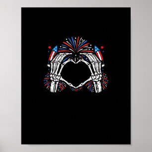 Affiche Skeleton Hand Heart USA Patriotic American