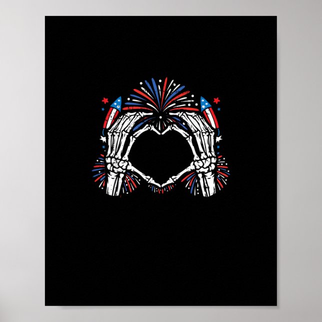 Affiche Skeleton Hand Heart USA Patriotic American (Devant)