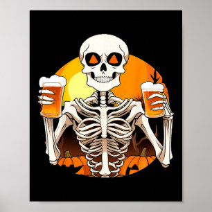 Affiche Skeleton Hands Beer Drôle Boire Halloween Femmes