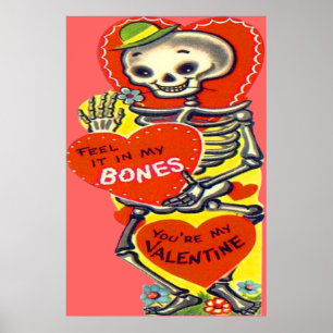 Affiche Skeleton Heart Halloween Vintage Valentine