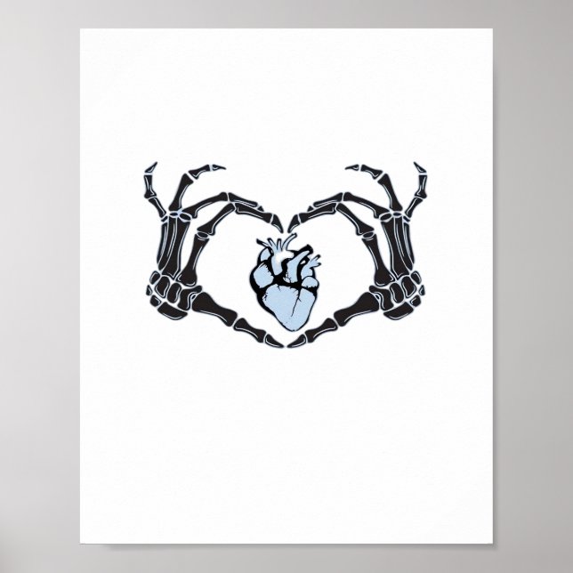 Affiche Skeleton Heart Mains Design Classique Pour Hallowe (Devant)