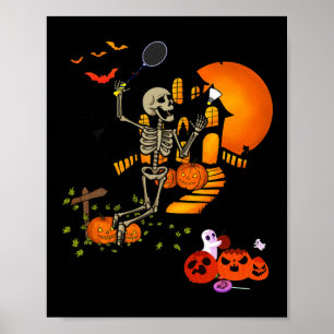 Affiche Skeleton Jouer Badminton Sport Effrayant Halloween