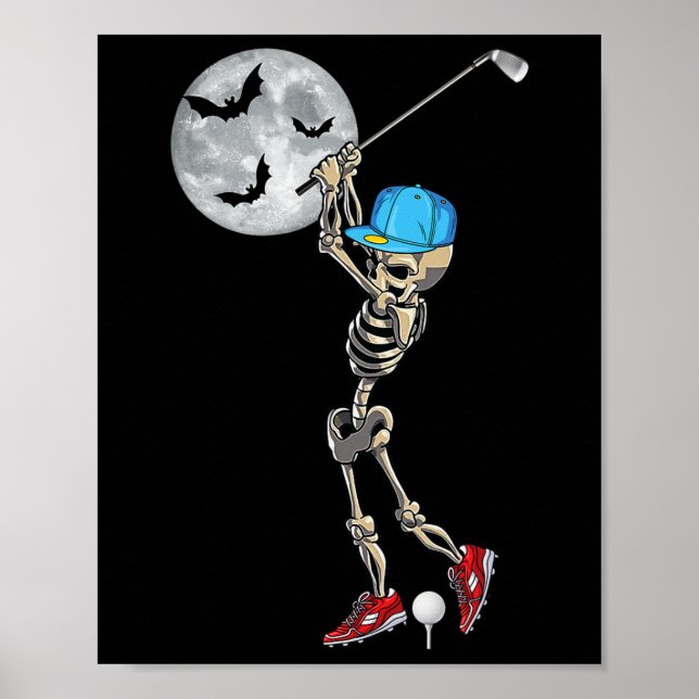 Affiche Skeleton Jouer Golf Golf Joyeux Halloween Jour (Devant)