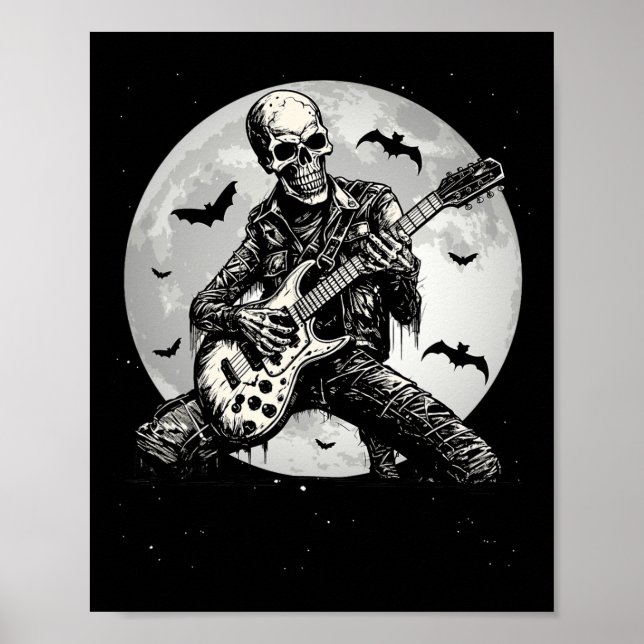 Affiche Skeleton Jouer Guitare Punk Rock Musique Halloween (Devant)
