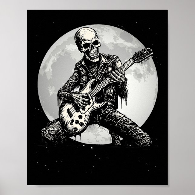 Affiche Skeleton Jouer Guitare Punk Rock Musique Halloween (Devant)
