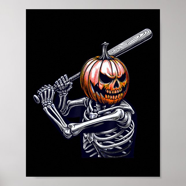 Affiche Skeleton Jouer Joueur De Baseball Halloween (Devant)
