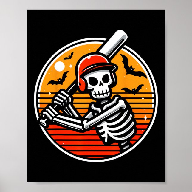 Affiche Skeleton Joueur de baseball Garçons Enfants Drôle  (Devant)