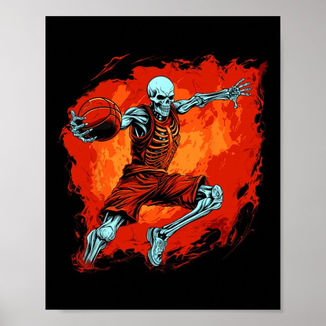 Affiche Skeleton Joueur de basket Halloween Éffrayant (Devant)
