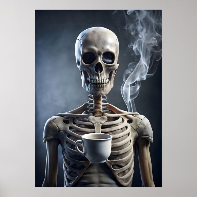 Affiche Skeleton jouissant d'une coupe de café (Devant)