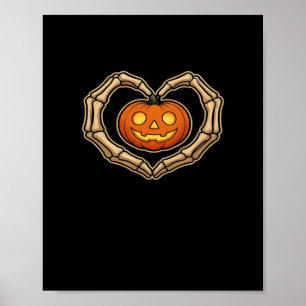 Affiche Skeleton Mains Coeur avec Citrouille mignon Hall É
