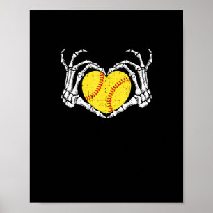 Affiche Skeleton Mains Coeur Halloween Costume Softball Wo