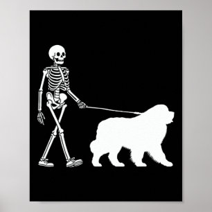Affiche Skeleton Marcher Un Chien De Terre-Neuve Halloween