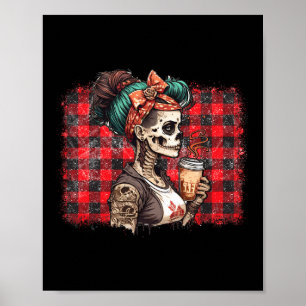 Affiche Skeleton Messy Bun Coffee Drôle Costume Maman Femm