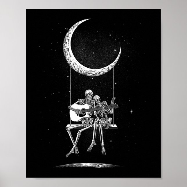 Affiche Skeleton Moon Band Tee - shirts - Rock And Roll Co (Devant)