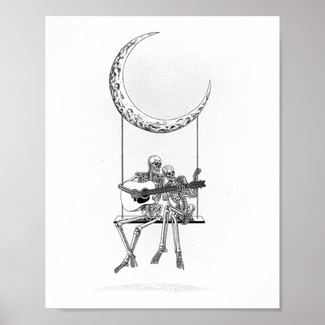 Affiche Skeleton Moon Band Tee - shirts - Rock And Roll Co (Devant)