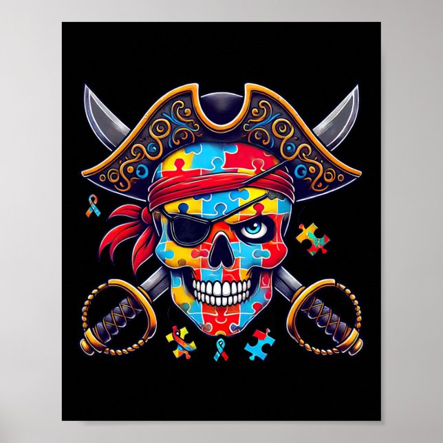 Affiche Skeleton Pirate Crâne Halloween Hommes Femmes Enfa (Devant)