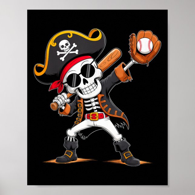 Affiche Skeleton Pirate Halloween Costume de baseball Joue (Devant)