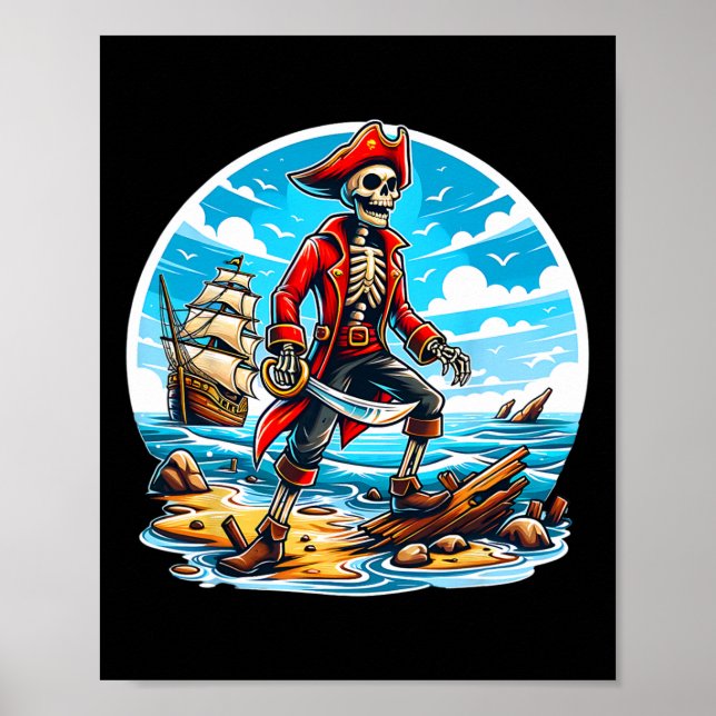 Affiche Skeleton Pirate Tee Skull Halloween Skeleton Pirat (Devant)