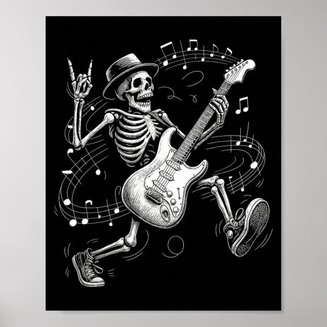 Affiche Skeleton Playing Guitar Music For Men Women Rock B (Devant)