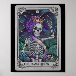 Affiche Skeleton Queen Tarot Card Gothique Witchy Hallowee