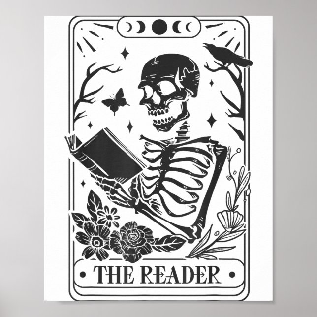 Affiche Skeleton Reading Book Lover Funny The Reader Tarot (Devant)