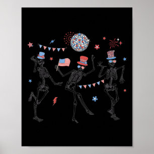 Affiche Skeleton Retro 4 juillet Drapeau américain Skellie