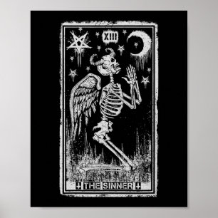 Affiche Skeleton Rétro Kneeling Sinner Tarot Card Wicc